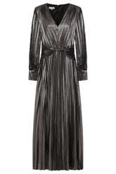Alberta Metallic Charcoal Pleated Maxi Dress